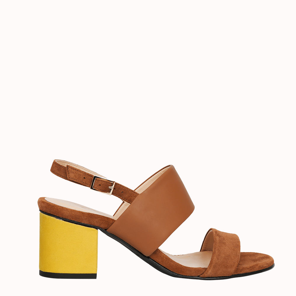 Camel bi-material sandals with interchangeable heels | Antibes - My Choupi Chouz