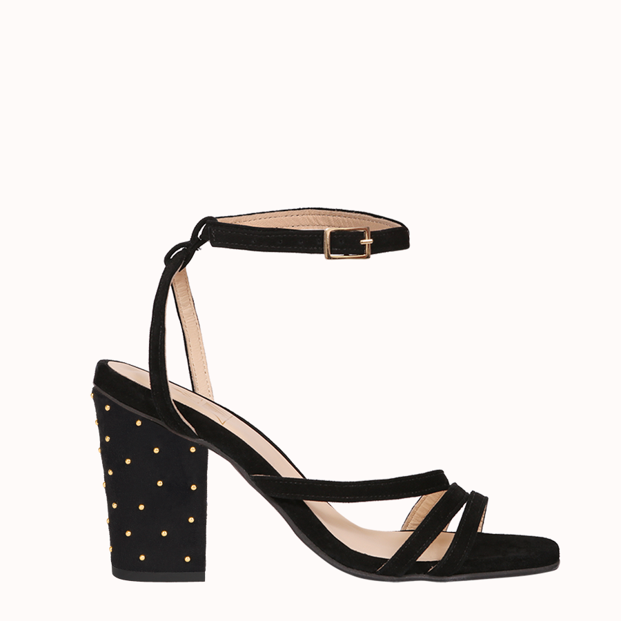 8cm Black Studded Gold Block High Heels Détiens-moi My Choupi