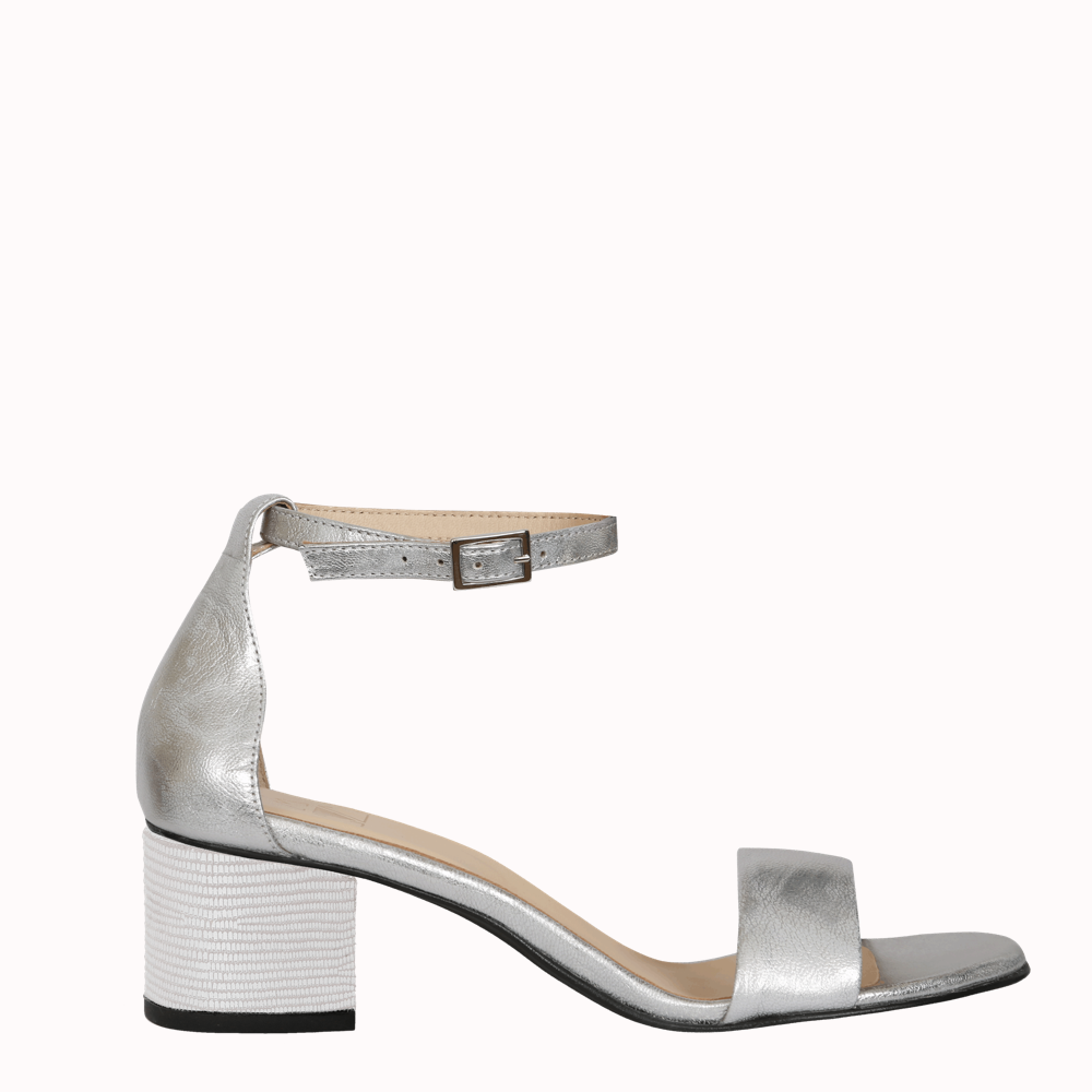 Sandales Femme Argentées à Lanières Avec Talon Bloc - Taille 39/6 - Neuves Sans Boîte