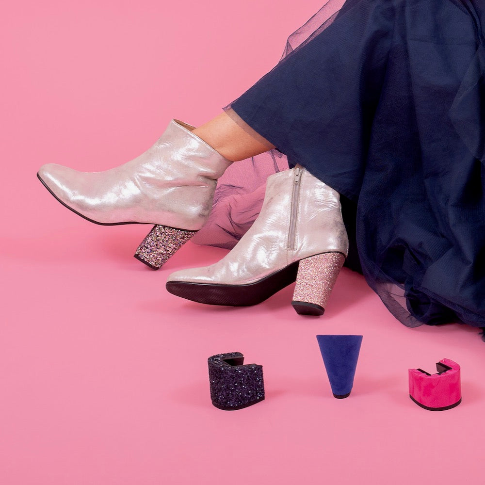 Silver ankle boots with interchangeable heels Elysées My